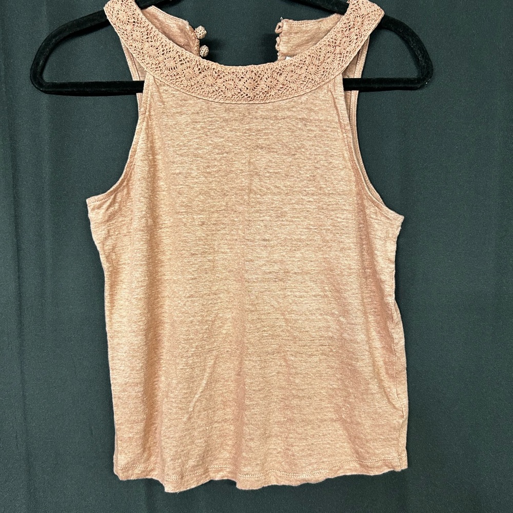 100% linen Rachel Zoe Tan Sleeveless Top with Lace Detail
